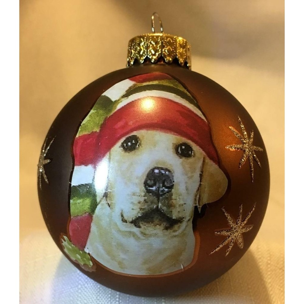 Yellow Lab Labrador Retriever Stocking Cap Glass Ball Ornament Pet Lover 3"